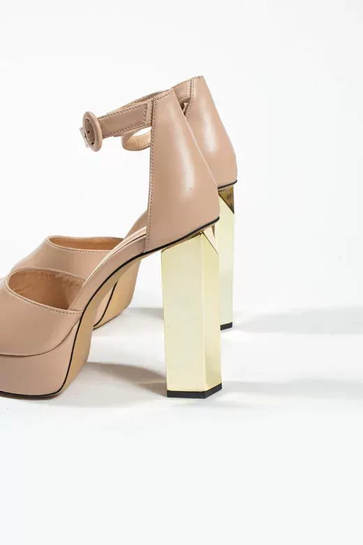 Kadın Deri Ayakkabı Platformlu Topuklu Vizon