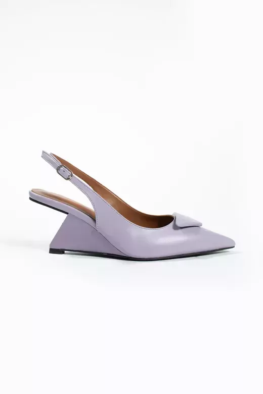 Kadın Lila Hakiki Deri Topuk Detaylı Ayakkabı