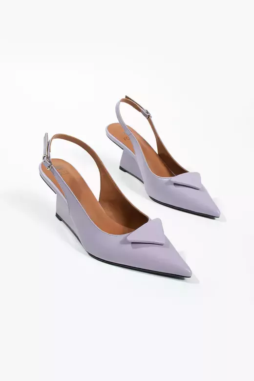 Kadın Lila Hakiki Deri Topuk Detaylı Ayakkabı