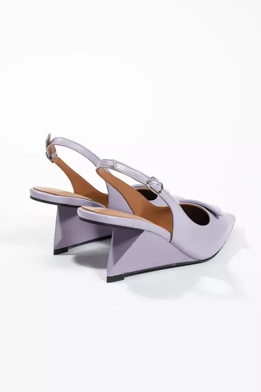 Kadın Lila Hakiki Deri Topuk Detaylı Ayakkabı