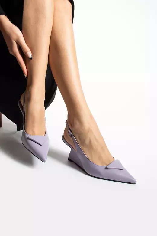 Kadın Lila Hakiki Deri Topuk Detaylı Ayakkabı