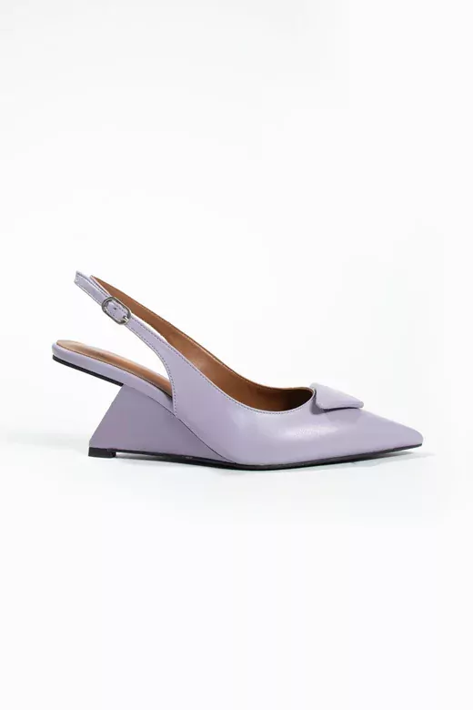 Kadın Lila Hakiki Deri Topuk Detaylı Ayakkabı