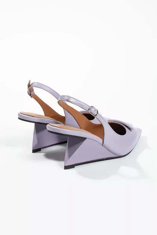 Kadın Lila Hakiki Deri Topuk Detaylı Ayakkabı
