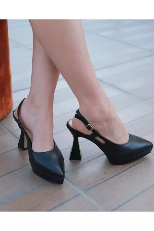 Kadın Deri Ayakkabı Topuklu Koyu Pudra