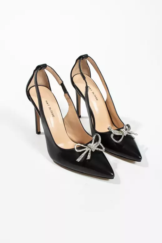 Kadın Deri Ayakkabı Aksesuar Detaylı Topuklu Siyah