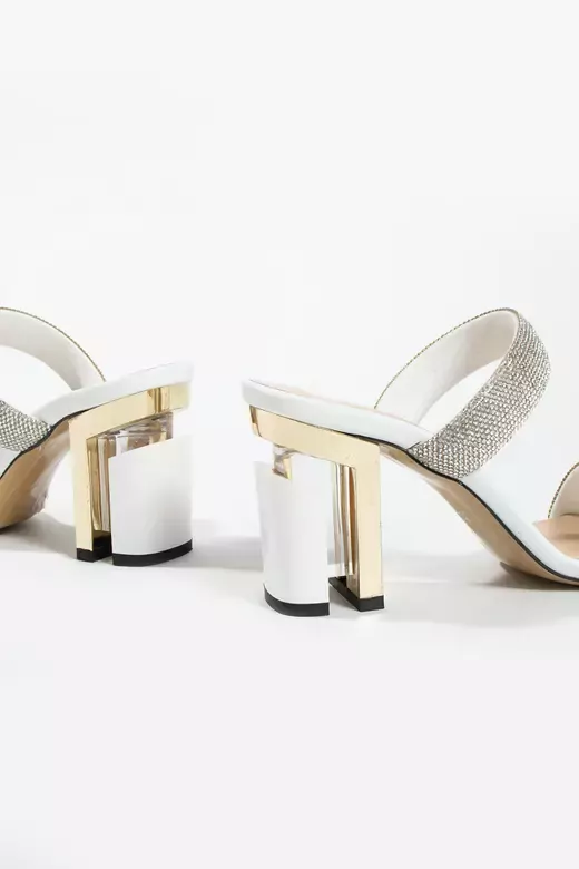 Kadın Hakiki Deri Taş Ve Topuk Detaylı Terlik