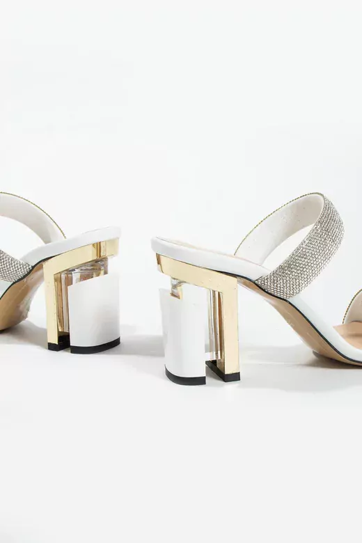 Kadın Hakiki Deri Taş Ve Topuk Detaylı Terlik