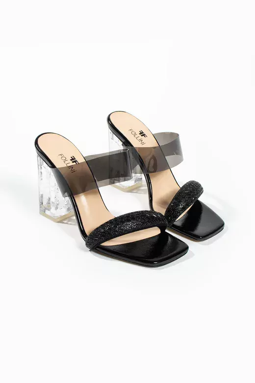 Kadın Siyah Hakiki Deri Taşlı Terlik