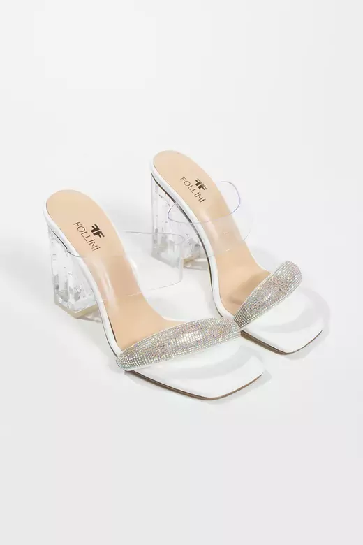 Kadın Beyaz Hakiki Deri Taşlı Terlik