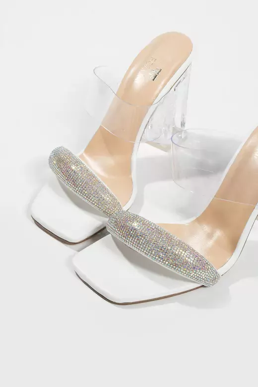 Kadın Beyaz Hakiki Deri Taşlı Terlik