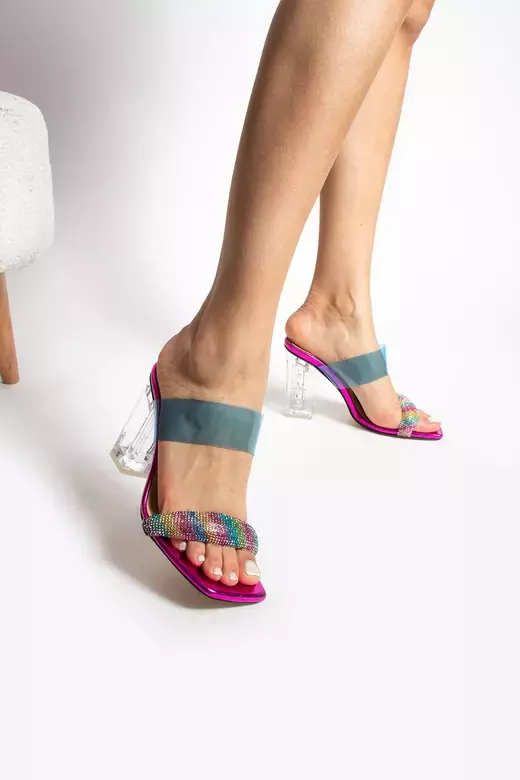 Kadın Deri Terlik Taşlı Pembe