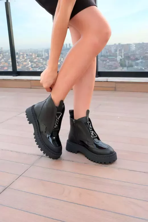 Kadın Siyah Hakiki Deri Bot