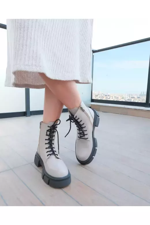 Kadın Bej Hakiki Deri Bot