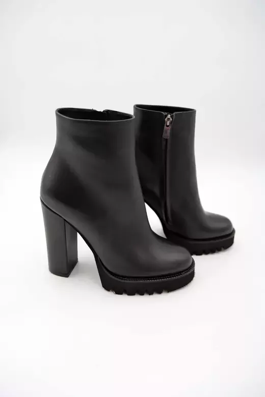 Kadın Deri Bot Platformlu Siyah