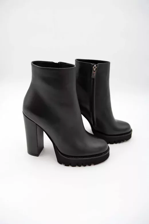 Kadın Deri Bot Platformlu Siyah