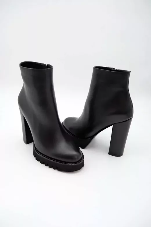 Kadın Deri Bot Platformlu Siyah