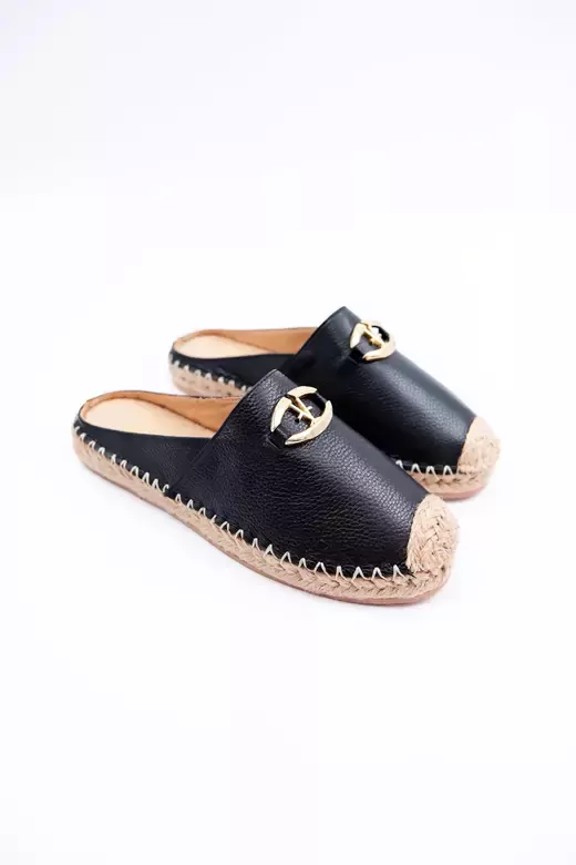 Kadın Hakiki Deri Espadril Terlik Siyah