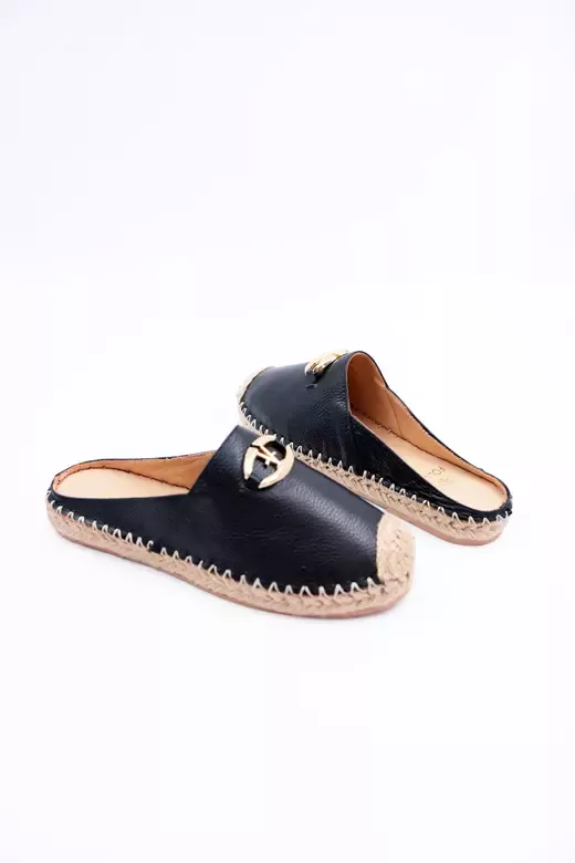 Kadın Hakiki Deri Espadril Terlik Siyah