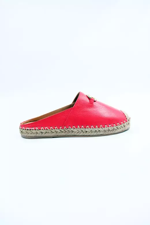 Kadın Hakiki Deri Espadril Terlik Kırmızı