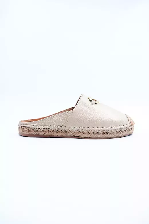 Kadın Hakiki Deri Espadril Terlik Altın