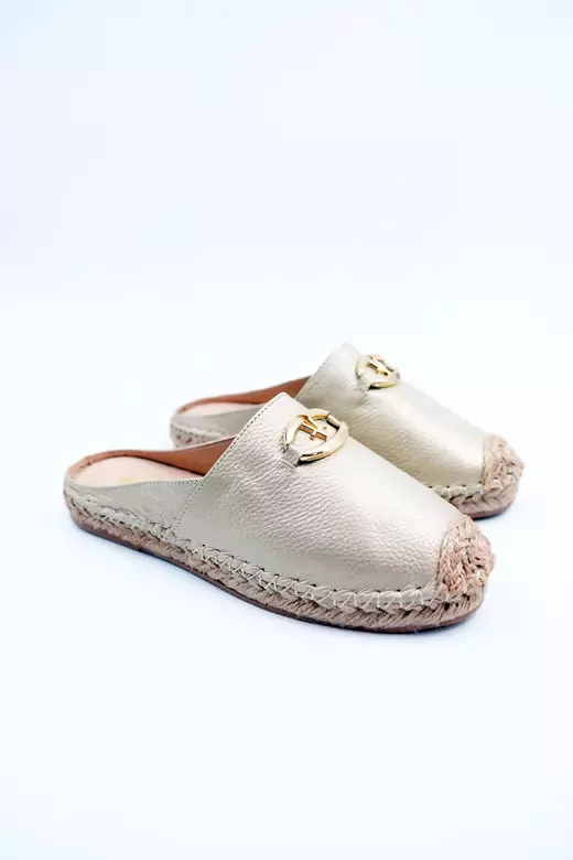 Kadın Hakiki Deri Espadril Terlik Altın