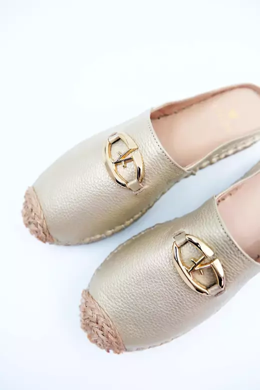 Kadın Hakiki Deri Espadril Terlik Altın