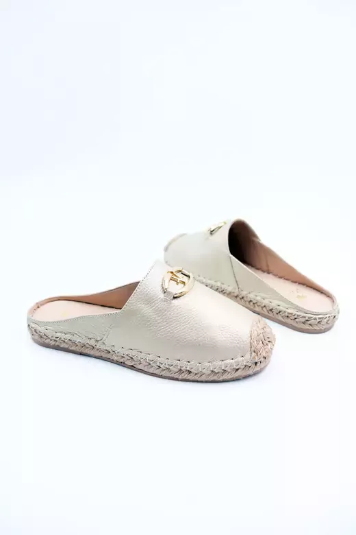Kadın Hakiki Deri Espadril Terlik Altın