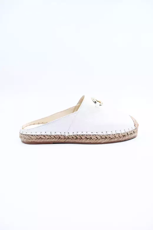 Kadın Hakiki Deri Espadril Terlik Beyaz