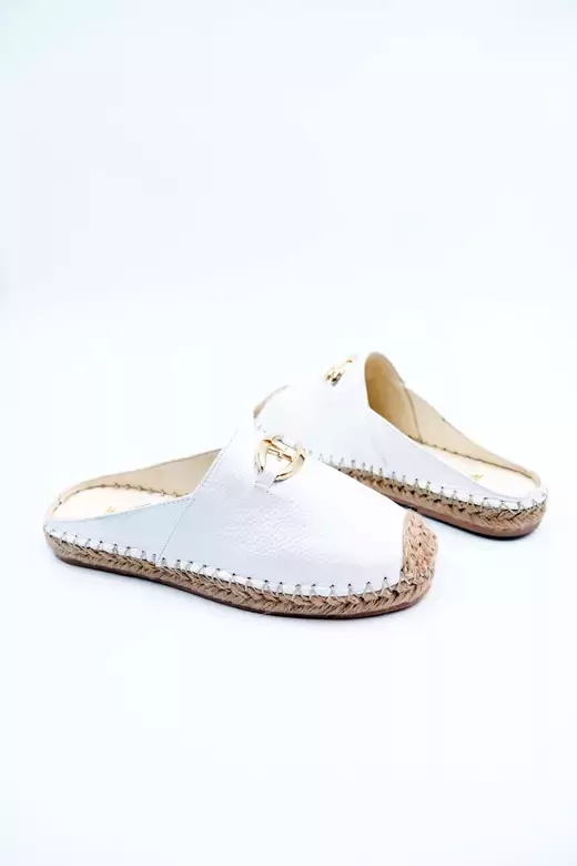 Kadın Hakiki Deri Espadril Terlik Beyaz