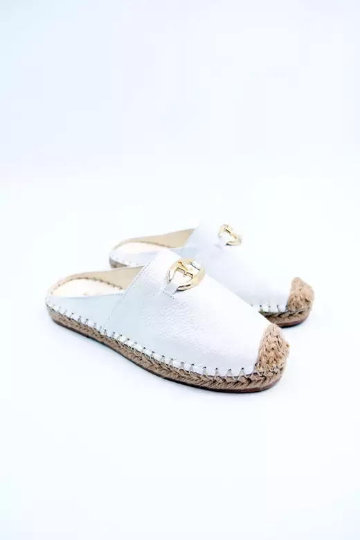 Kadın Hakiki Deri Espadril Terlik Beyaz