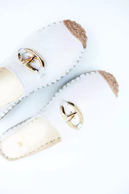 Kadın Hakiki Deri Espadril Terlik Beyaz