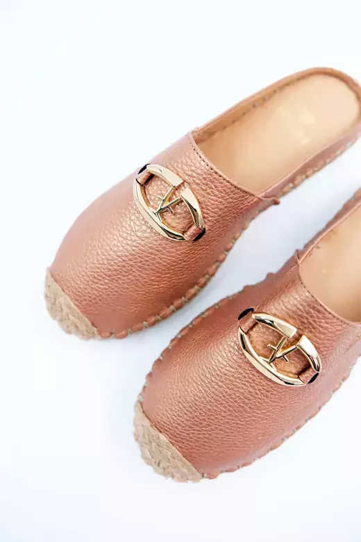 Kadın Hakiki Deri Espadril Terlik Bronz