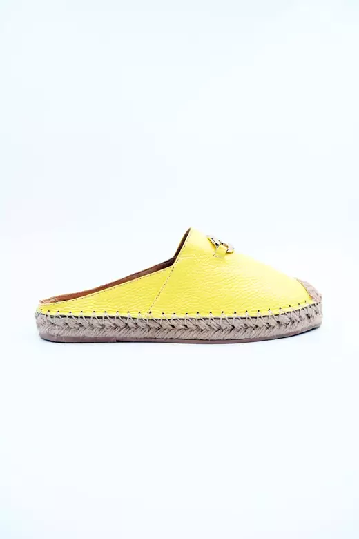 Kadın Hakiki Deri Espadril Terlik Sarı