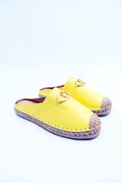 Kadın Hakiki Deri Espadril Terlik Sarı