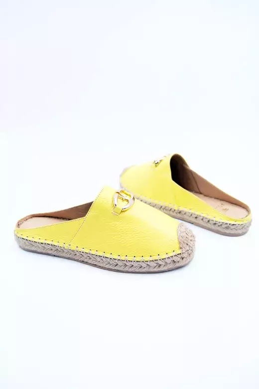 Kadın Hakiki Deri Espadril Terlik Sarı