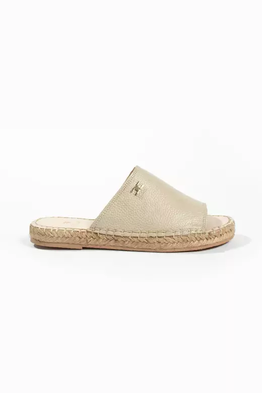 Kadın Hakiki Deri Espadril Terlik Bej