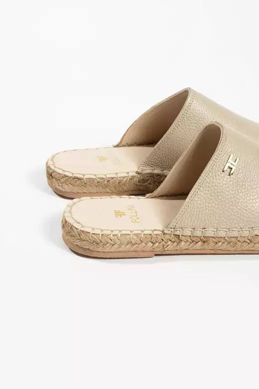 Kadın Hakiki Deri Espadril Terlik Bej