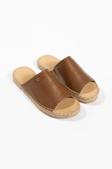 Kadın Hakiki Deri Espadril Terlik Taba