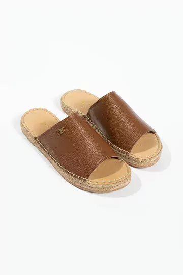 Kadın Hakiki Deri Espadril Terlik Taba