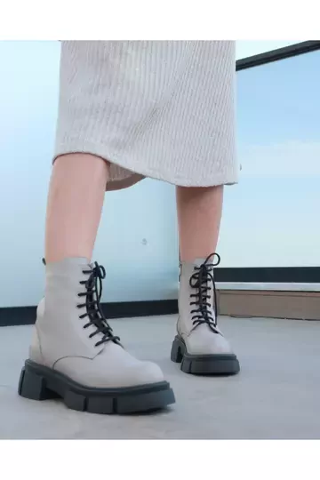 Kadın Bej Hakiki Deri Bot