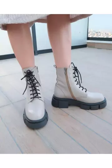 Kadın Bej Hakiki Deri Bot