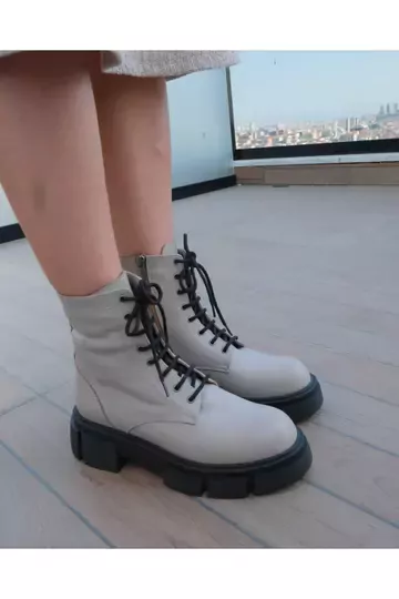 Kadın Bej Hakiki Deri Bot