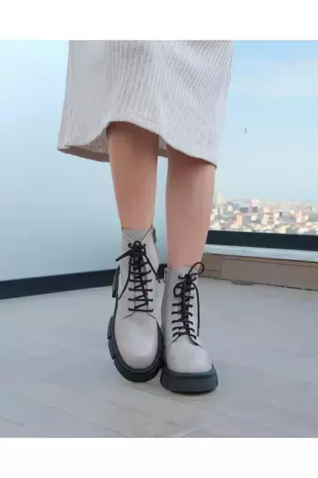 Kadın Bej Hakiki Deri Bot