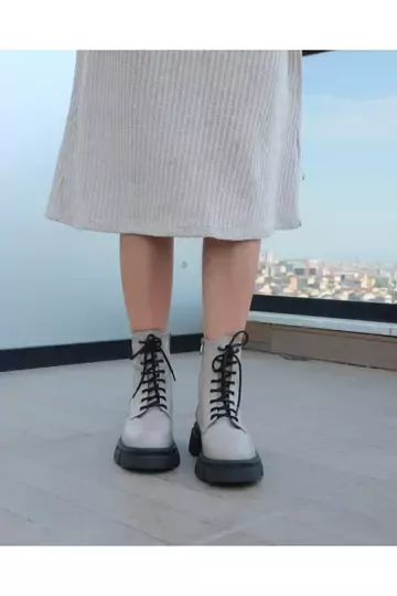 Kadın Bej Hakiki Deri Bot