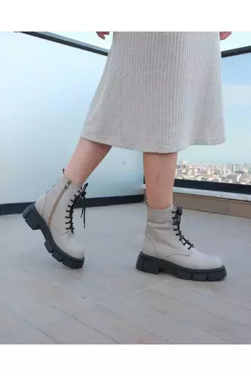 Kadın Bej Hakiki Deri Bot