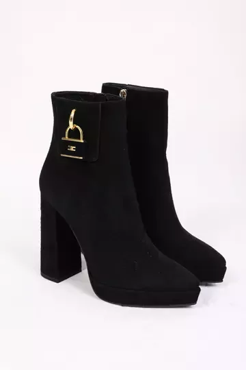 Kadın Deri Bot Platformlu Siyah