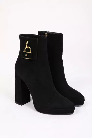 Kadın Deri Bot Platformlu Siyah