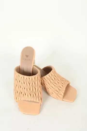 Kadın Koyu Krem Hakiki Deri Topuk Detaylı Terlik