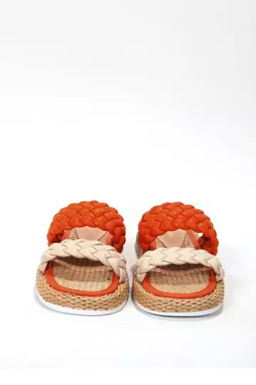 Kadın Siyah Bej Terlik Hasır Detaylı Terlik