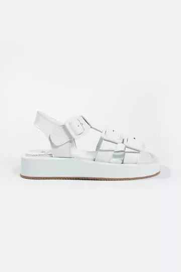 Kadın Hakiki Deri Sandalet Beyaz